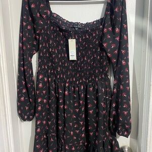 Floral Black and Pink Long Sleeve Dress